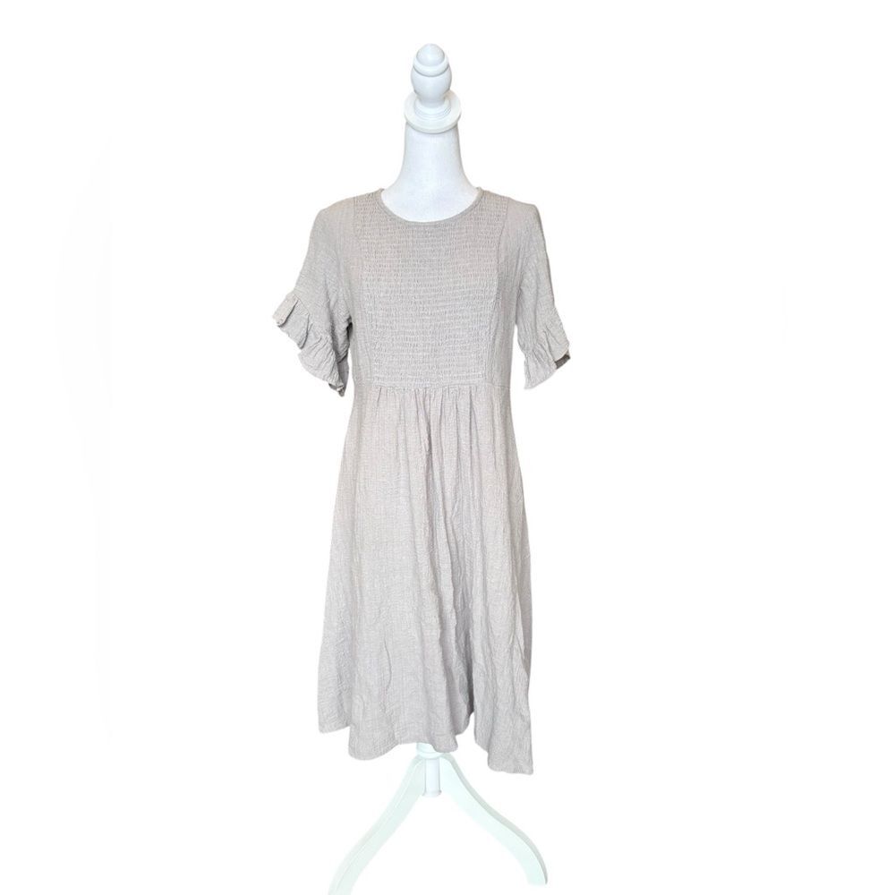 Sweet Salt Gauzy Cotton Midi Dress Gray Smocked Bodice Flutter Sleeve Womens Med
